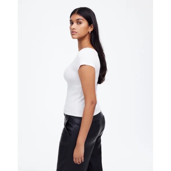 Madewell (Re)generative Cotton Ribbed Capsleeve Tee White Short Sleeve Size S - Picture 2 of 7